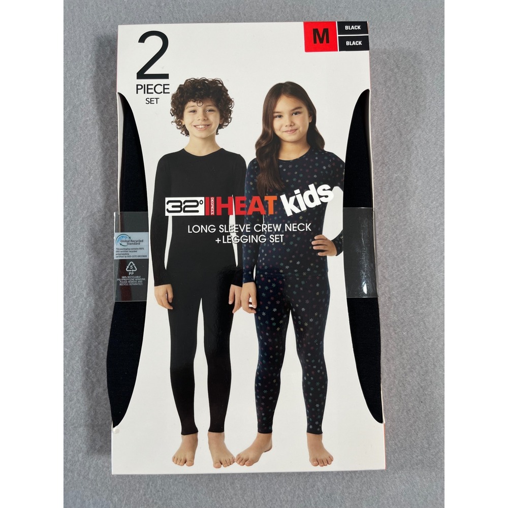 NEW 32 Degrees Heat Kids base Long Sleeve Crew Neck Legging Set Black M unisex